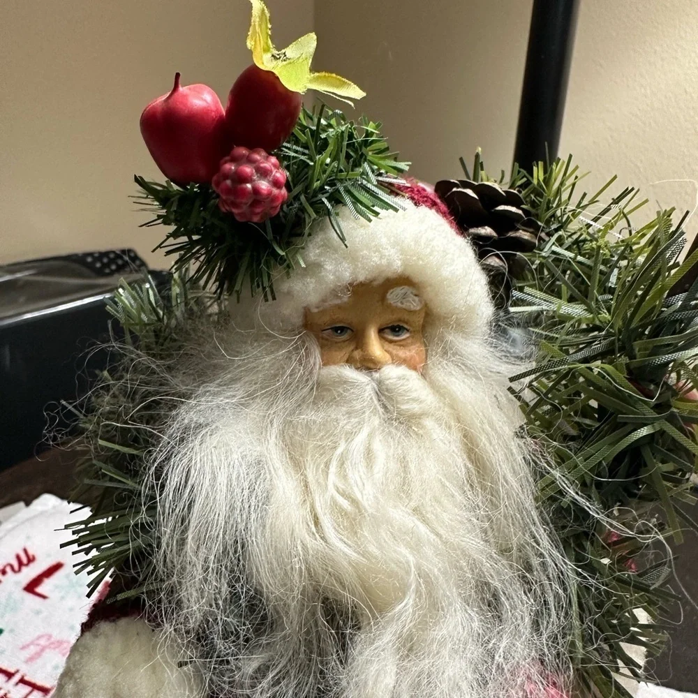 Holiday Santa Claus Figurine with Green and Red Accents